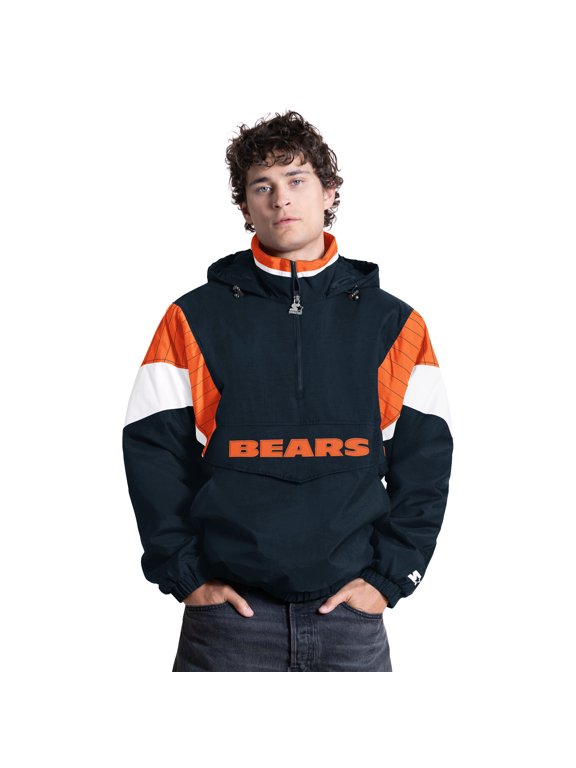 Men's Starter Navy Chicago Bears Half-Zip Hooded Jacket