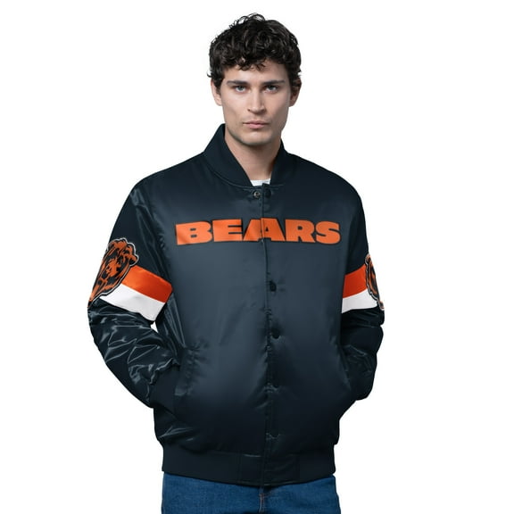 Men's Starter Navy Chicago Bears Triple Option Satin Varsity Full-Snap Jacket