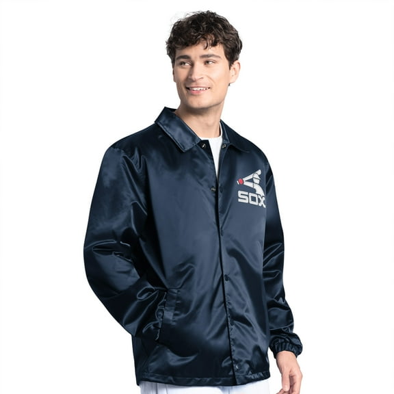 Men's Starter  Navy Chicago White Sox Cooperstown Collection Point Man Full-Snap Coaches Jacket