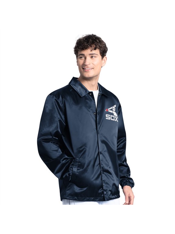 Men's Starter Navy Chicago White Sox Cooperstown Collection Point Man Full-Snap Coaches Jacket