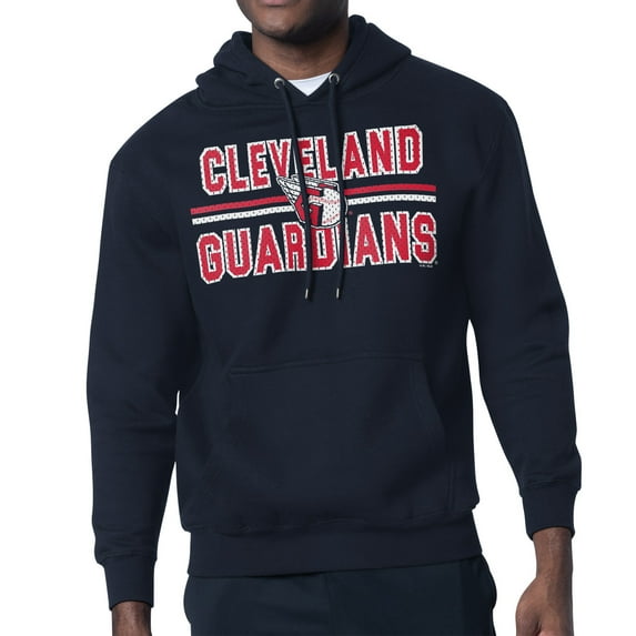 Men's Starter Navy Cleveland Guardians Team Mesh Print Graphic Pullover Hoodie