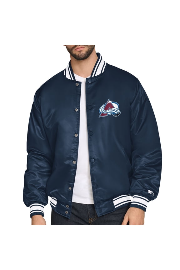 Men's Starter Navy Colorado Avalanche Triangle Satin Varsity Full-Snap Jacket