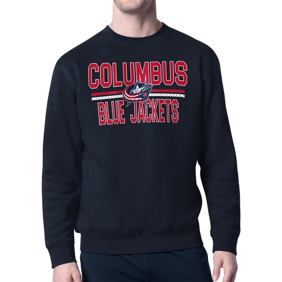 Men's Starter Navy Columbus Blue Jackets Mesh Look Team Name Logo Pullover Sweatshirt