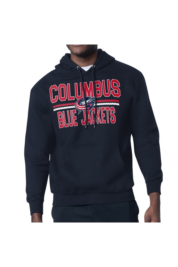 Men's Starter Navy Columbus Blue Jackets Mesh Look Team Name Logo Tri-Blend Pullover Hoodie