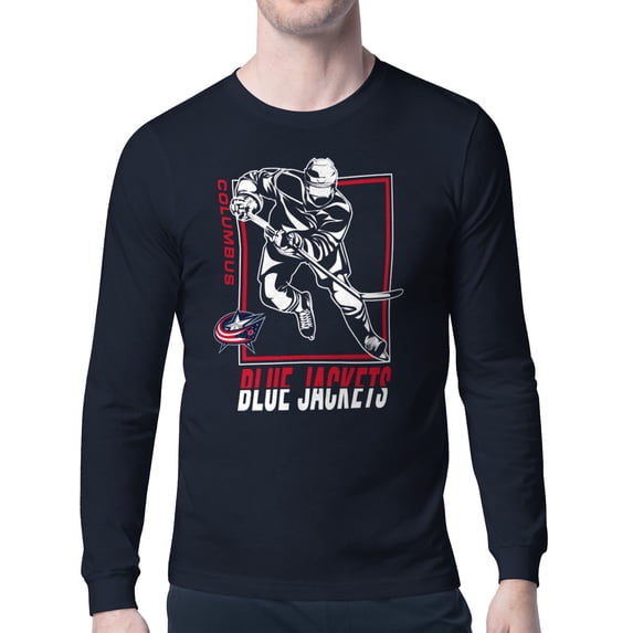Men's Starter Navy Columbus Blue Jackets Player Grid Long Sleeve T-Shirt