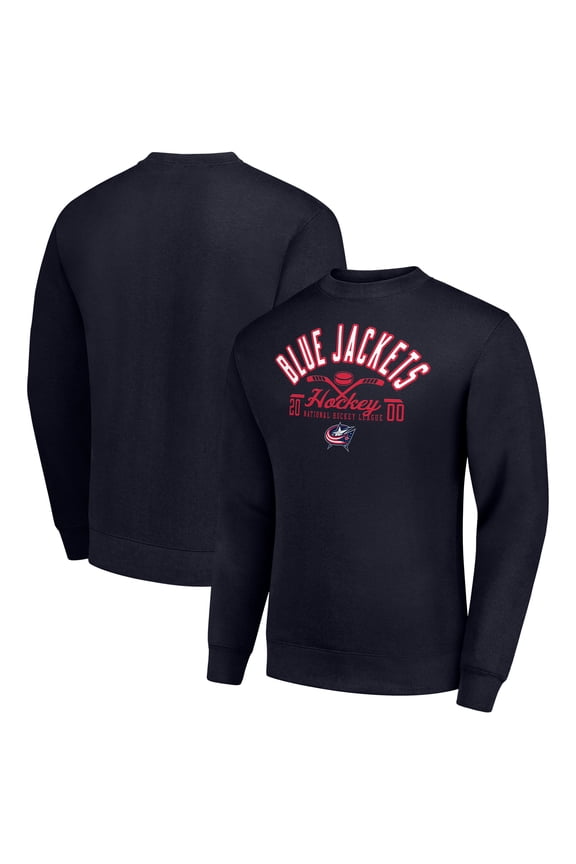 Men's Starter Navy Columbus Blue Jackets Stick And Puck Logo Fleece Pullover Sweatshirt