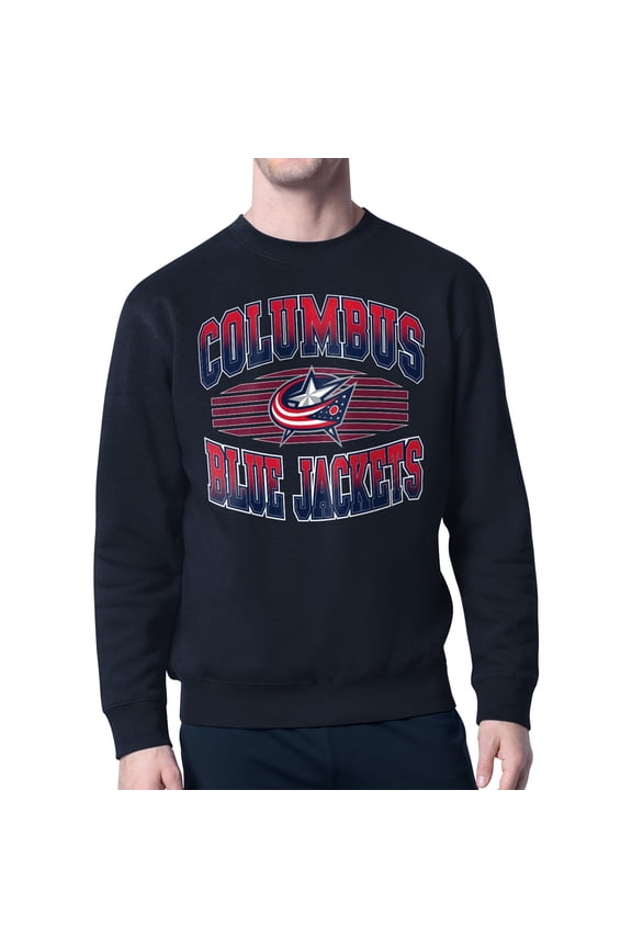 Men's Starter Navy Columbus Blue Jackets Team Grit Graphic Fleece Pullover Sweatshirt