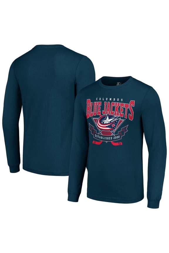 Men's Starter Navy Columbus Blue Jackets Team Logo Graphic Long Sleeve T-Shirt