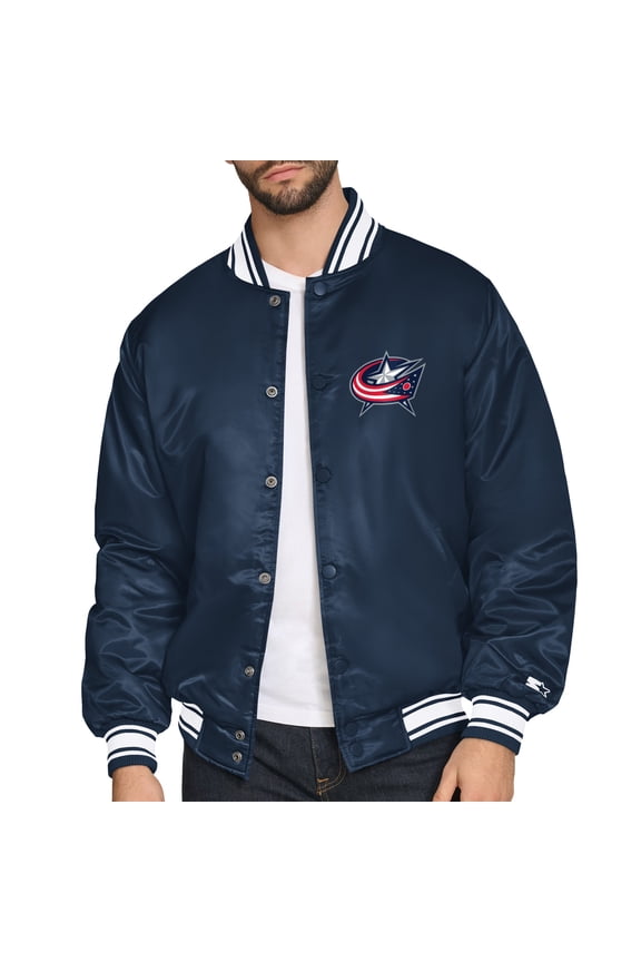 Men's Starter Navy Columbus Blue Jackets Triangle Satin Varsity Full-Snap Jacket