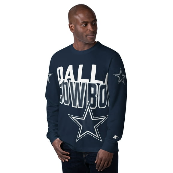 Men's Starter Navy Dallas Cowboys Clutch Hit Long Sleeve T-Shirt