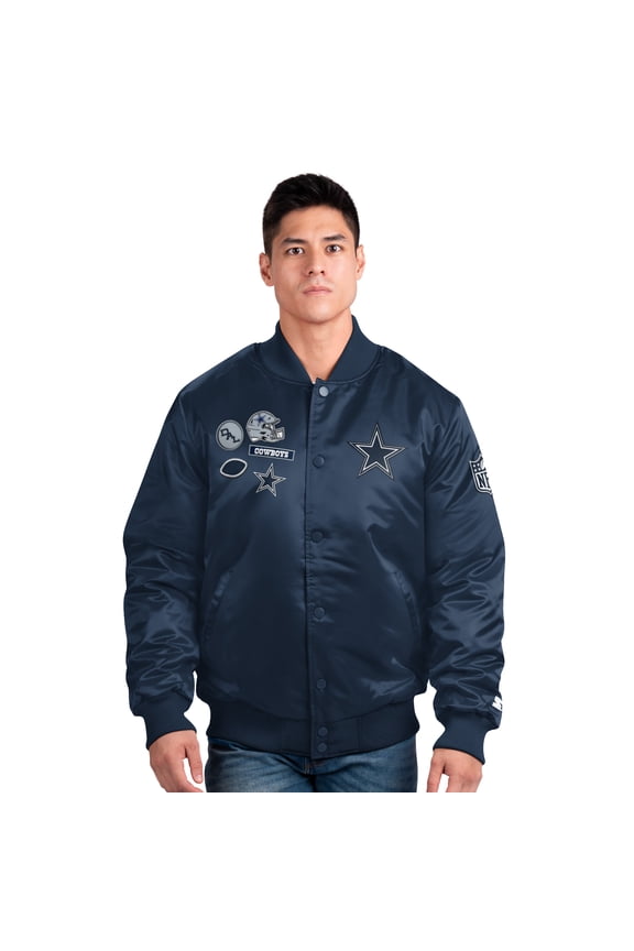 Men's Starter Navy Dallas Cowboys Exclusive Satin Full-Snap Varsity Jacket