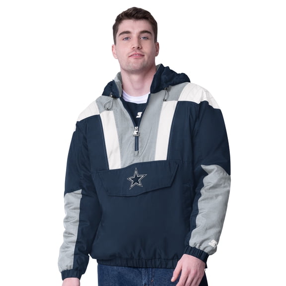 Men's Starter Navy Dallas Cowboys Half-Zip Pullover Hooded Jacket