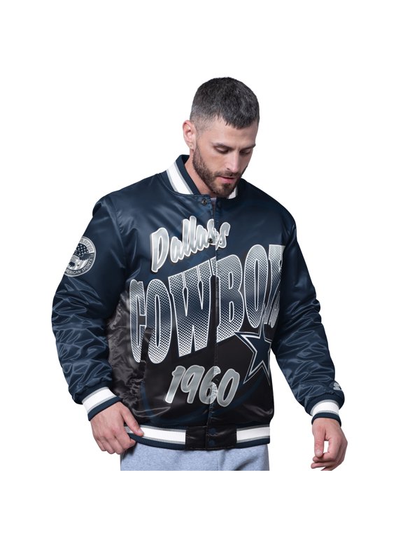 Men's Starter Navy Dallas Cowboys Pass Rush Varsity Full-Snap Jacket