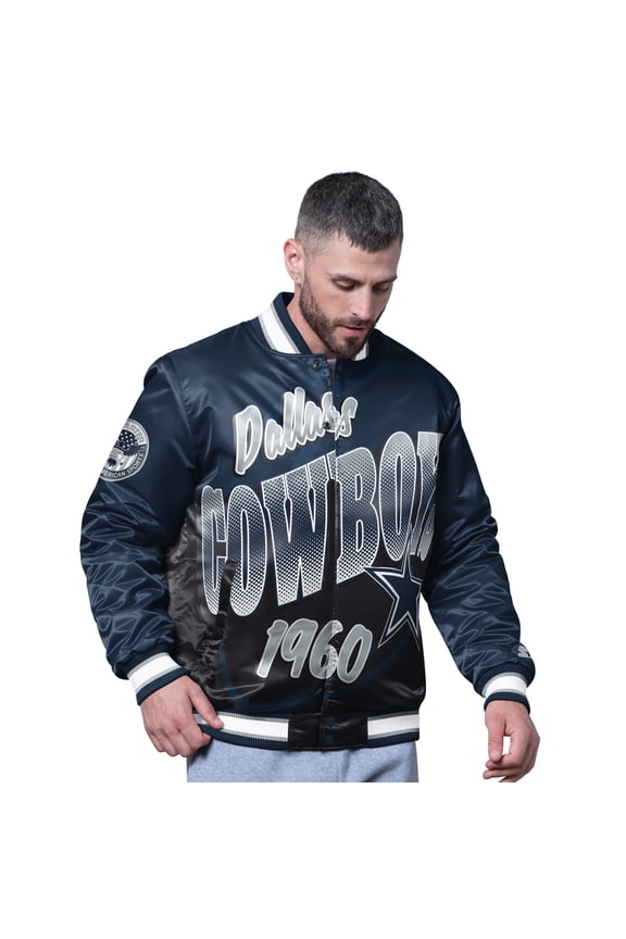 Men's Starter Navy Dallas Cowboys Pass Rush Varsity Full-Snap Jacket