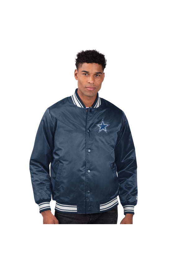 Men's Starter  Navy Dallas Cowboys Printed Team Logo Satin Varsity Full-Snap Jacket