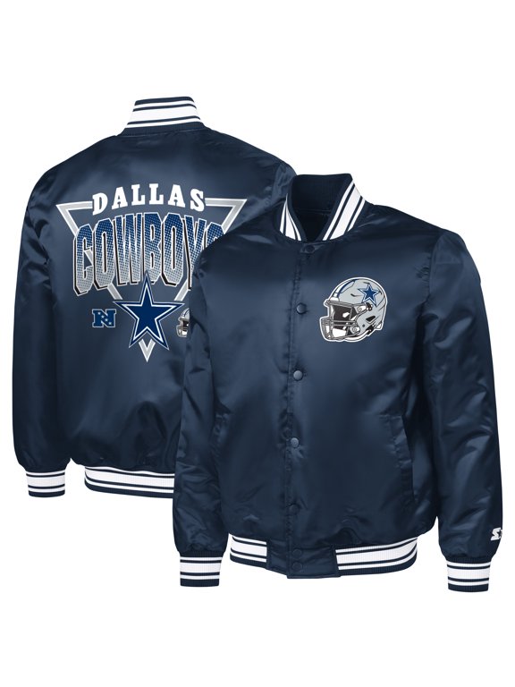 Men's Starter Navy Dallas Cowboys Printed Triangle Graphic Satin Full-Snap Varsity Jacket