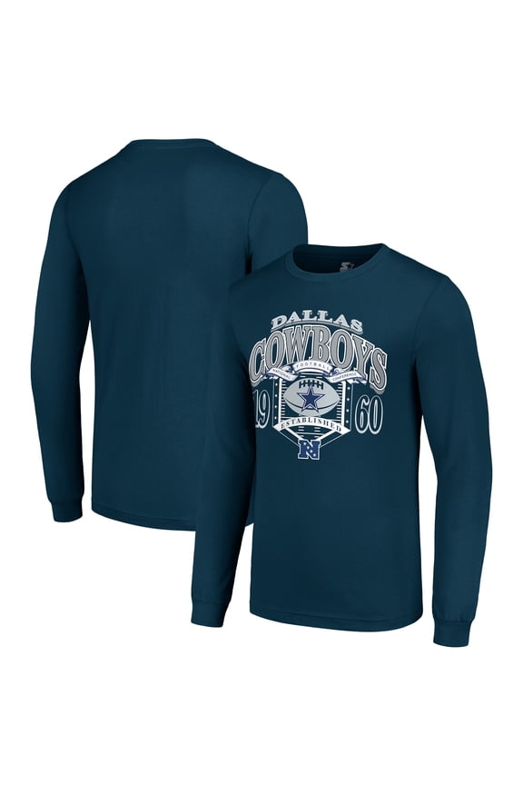 Men's Starter Navy Dallas Cowboys Retro Long Sleeve Graphic T-Shirt