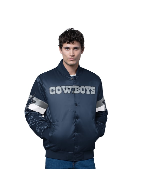 Men's Starter Navy Dallas Cowboys Triple Option Satin Varsity Vintage Logo Full-Snap Jacket