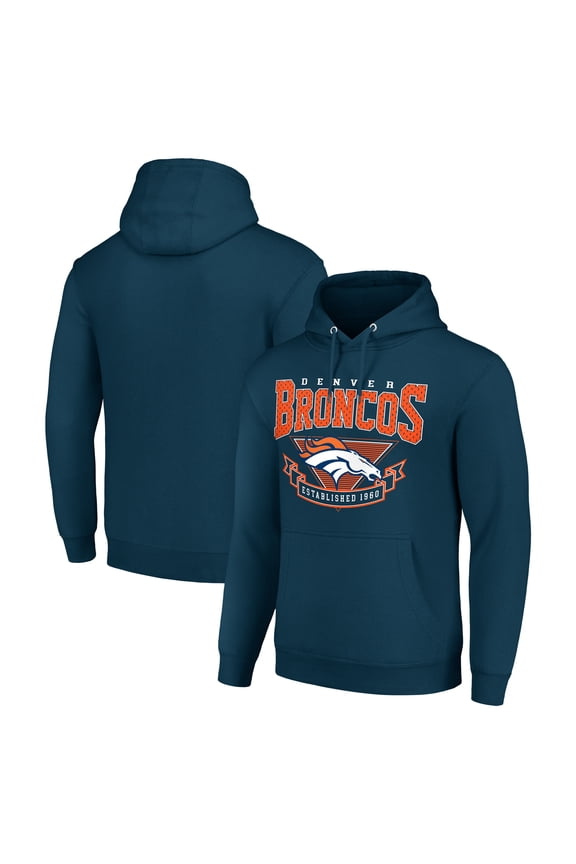 Men's Starter Navy Denver Broncos -80s Inspired Pullover Hoodie