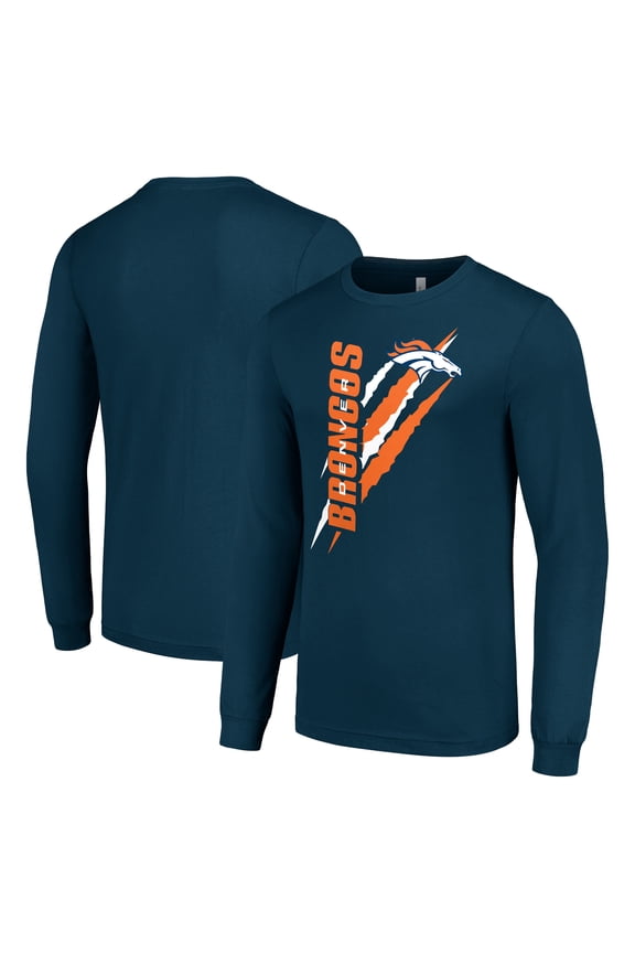 Men's Starter  Navy Denver Broncos Color Scratch Long Sleeve T-Shirt