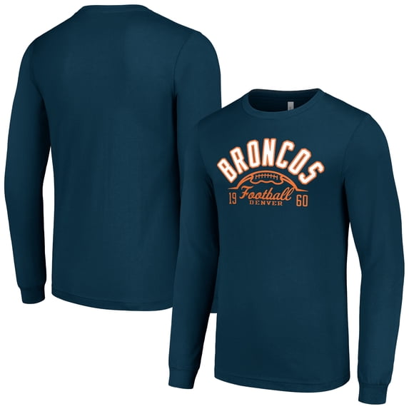 Men's Starter Navy Denver Broncos Half Ball Team Long Sleeve T-Shirt