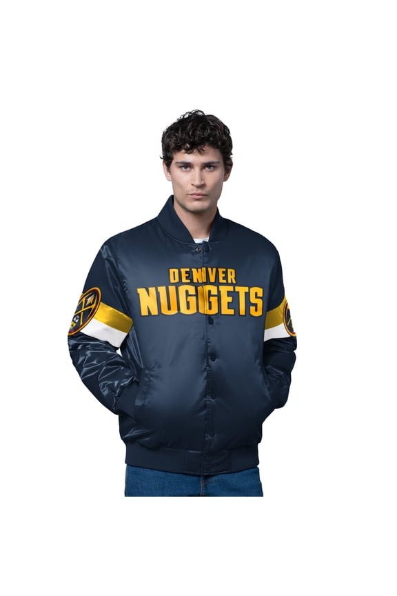 Men's Starter Navy Denver Nuggets Triple Option Varsity Full-Snap Satin Jacket