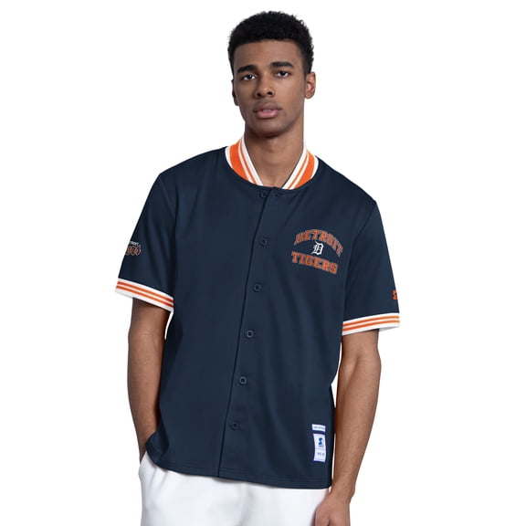 Men's Starter  Navy Detroit Tigers Button-Up Short Sleeve Jacket