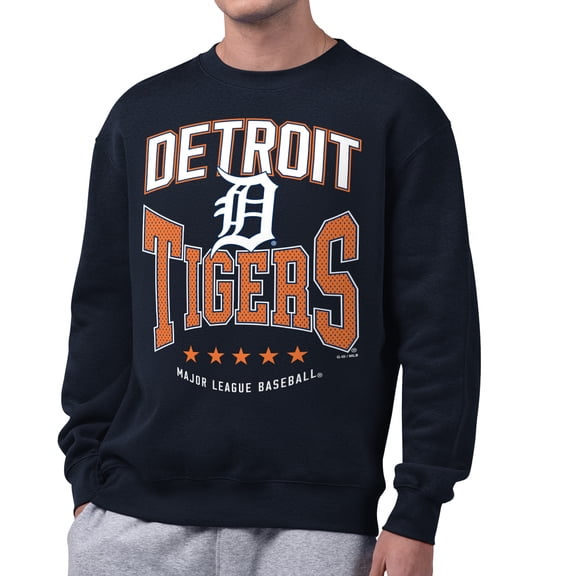 Men's Starter Navy Detroit Tigers Center Squeeze Fleece Sweatshirt