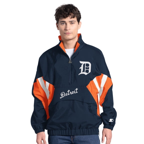 Men's-Starter  Navy Detroit Tigers Cooperstown Chief Half-Zip Pullover