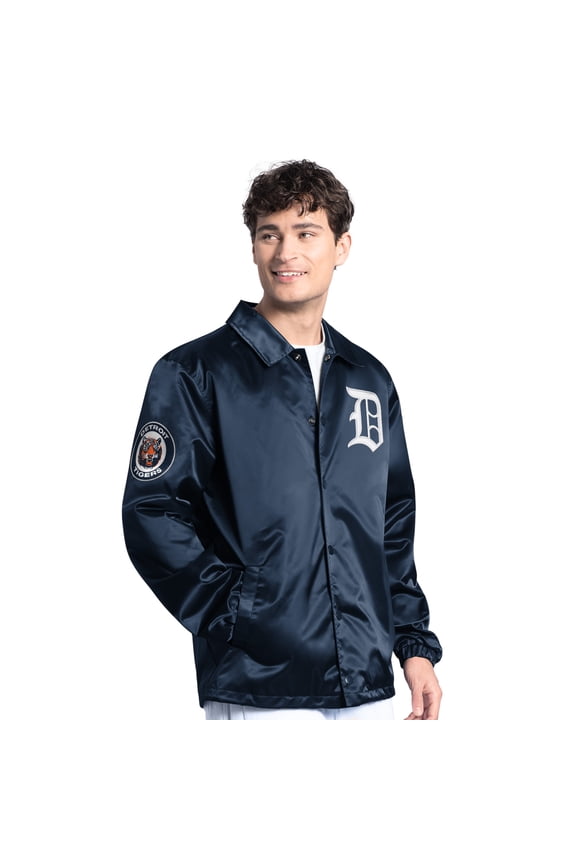 Men's Starter  Navy Detroit Tigers Cooperstown Collection Point Man Full-Snap Coaches Jacket