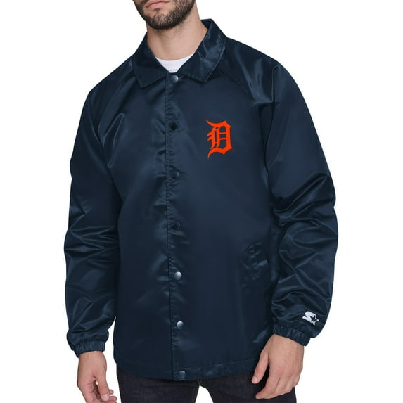 Men's Starter Navy Detroit Tigers Retro Logo Raglan Coaches Full-Snap Jacket