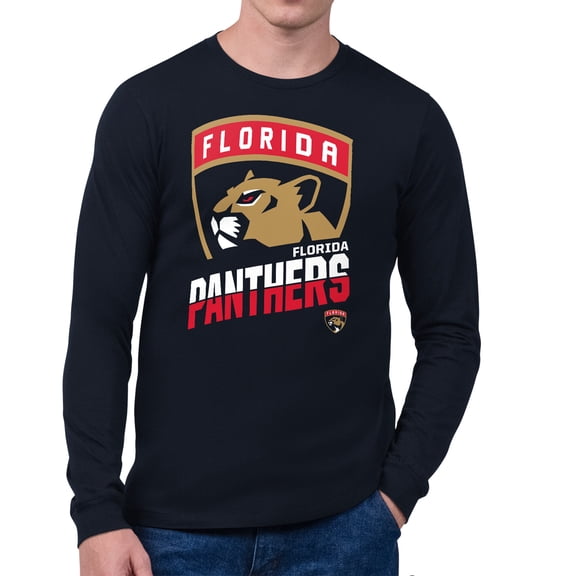 Men's Starter Navy Florida Panthers Logo Zoom Long Sleeve T-Shirt