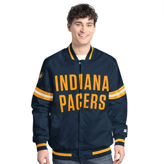 Men's Starter Navy/Gold Indiana Pacers Scout Full Snap Varsity Jacket