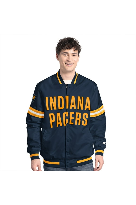 Men's Starter Navy/Gold Indiana Pacers Scout Full Snap Varsity Jacket