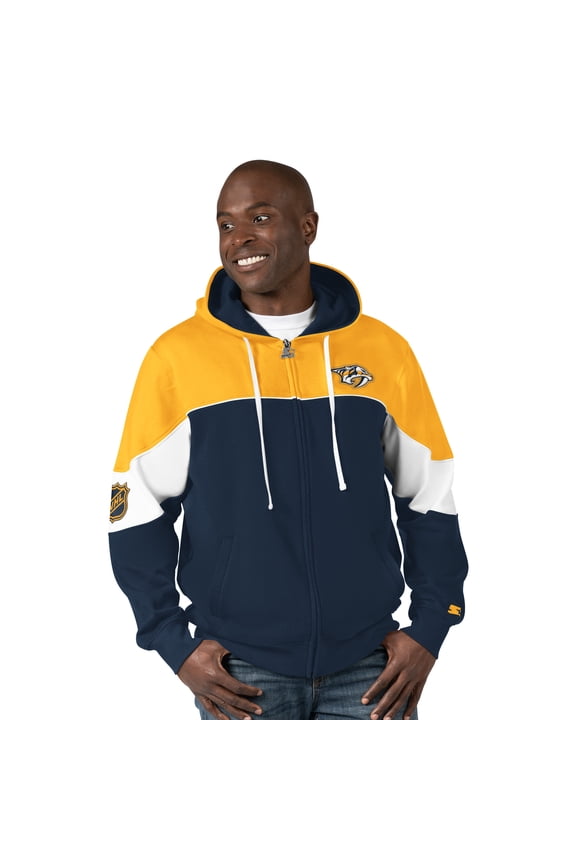 Men's Starter  Navy/Gold Nashville Predators Power Forward Full-Zip Hoodie