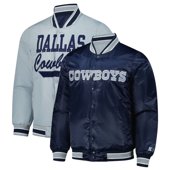 Men's Starter Navy/Gray Dallas Cowboys Closer Reversible Satin Full-Snap Jacket