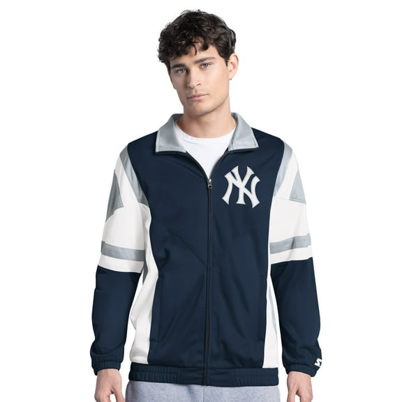 Men's Starter Navy/Gray New York Yankees Contender Tricot Full-Zip Track Jacket