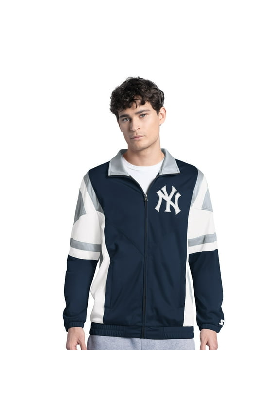 Men's Starter Navy/Gray New York Yankees Contender Tricot Full-Zip Track Jacket