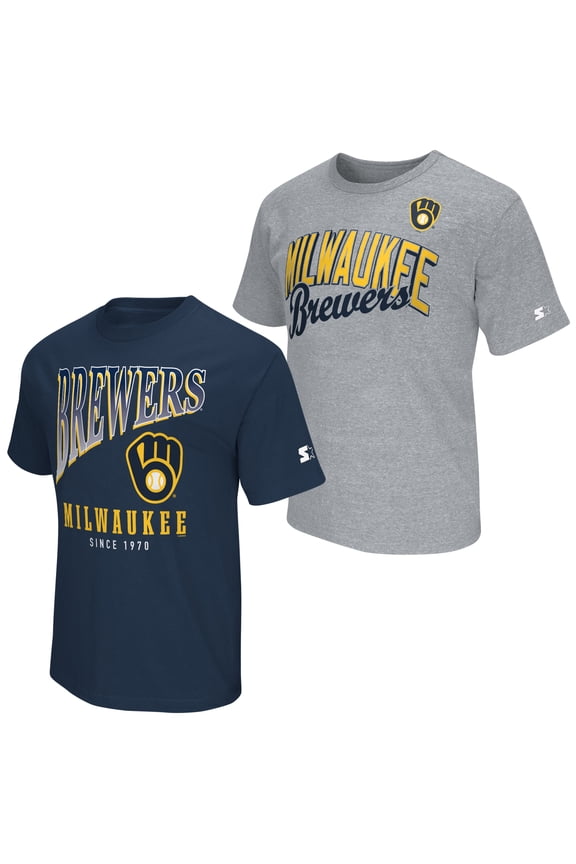 Men's Starter  Navy/Heather Gray Milwaukee Brewers Two-Pack T-Shirt Set
