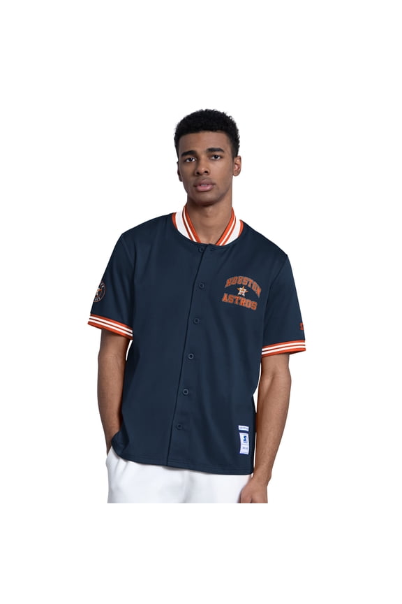Men's Starter  Navy Houston Astros Button-Up Short Sleeve Jacket