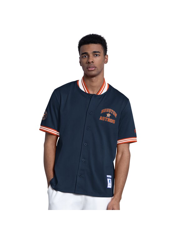 Men's Starter Navy Houston Astros Button-Up Short Sleeve Jacket