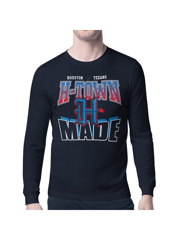 Men's Starter Navy Houston Texans Comic Style Slogan Long Sleeve T-Shirt