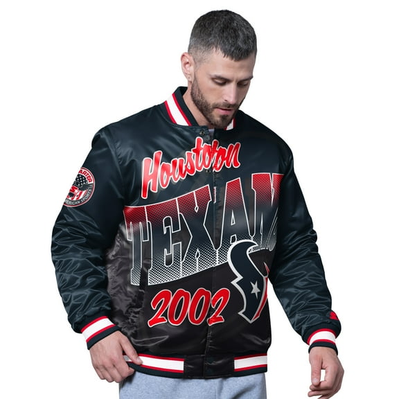 Men's Starter Navy Houston Texans Pass Rush Varsity Full-Snap Jacket