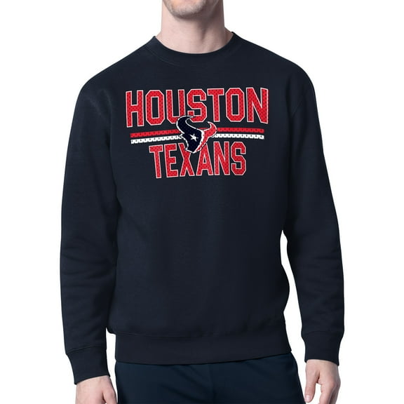 Men's Starter Navy Houston Texans Team Mesh Print Graphic Pullover Sweatshirt