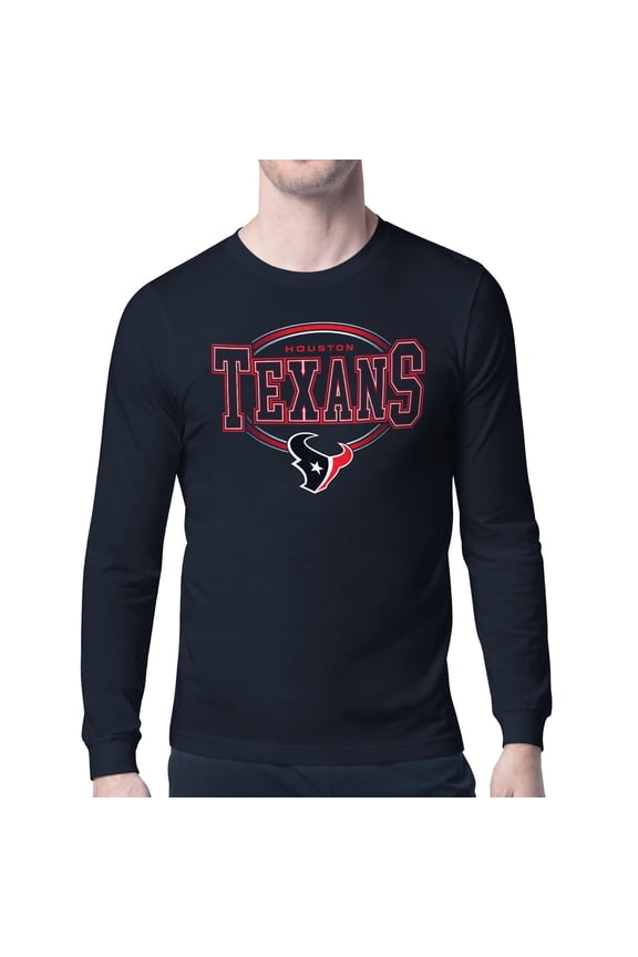 Men's Starter Navy Houston Texans Team Track Graphic Long Sleeve T-Shirt