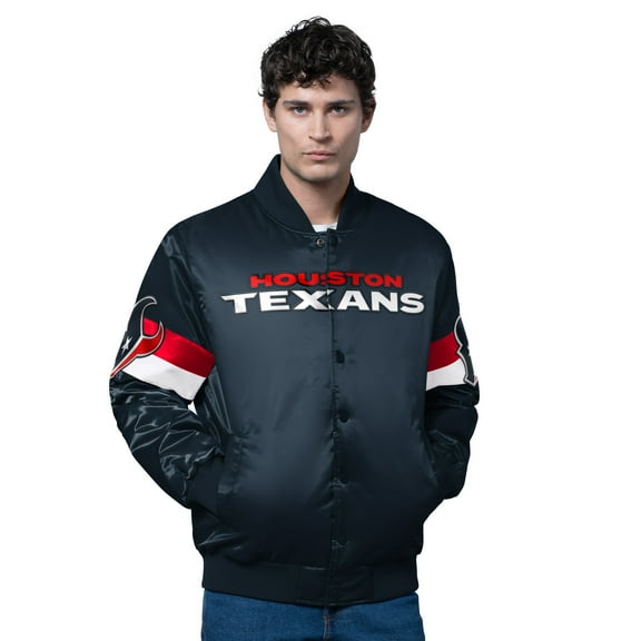 Men's Starter Navy Houston Texans Triple Option Satin Varsity Full-Snap Jacket