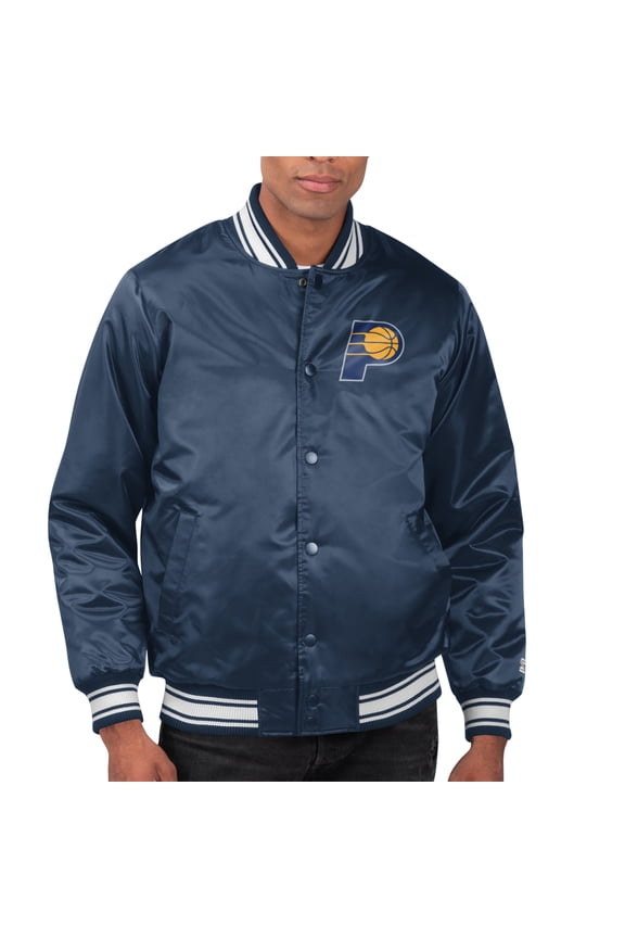 Men's Starter  Navy Indiana Pacers Printed Team Name Satin Varsity Full-Snap Jacket