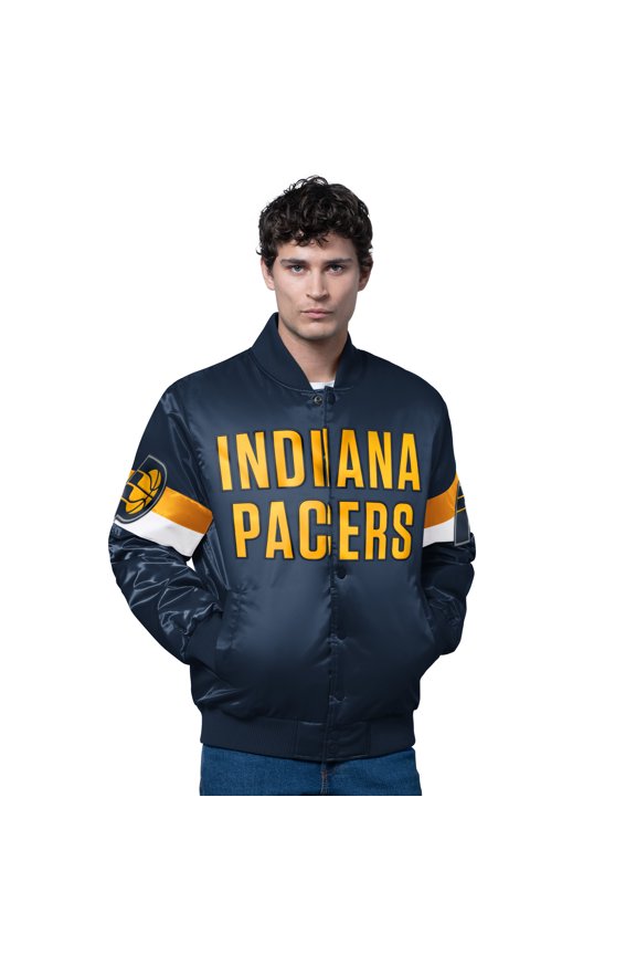 Men's Starter Navy Indiana Pacers Triple Option Varsity Full-Snap Satin Jacket