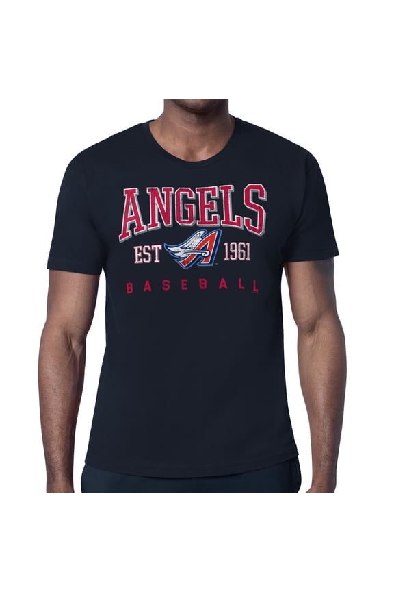 Men's-Starter Navy Los Angeles Angels Distressed Logo T-Shirt