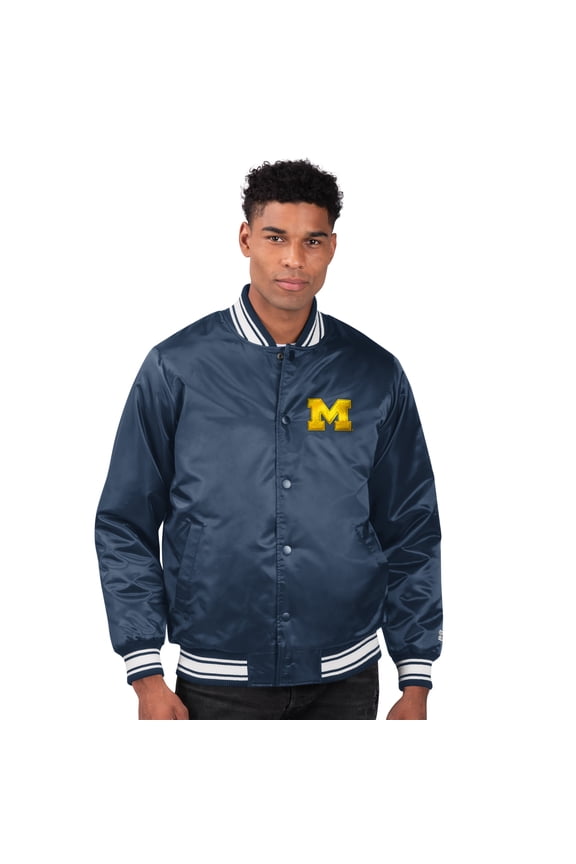Men's Starter Navy Michigan Wolverines Core Satin Varsity Full-Snap Jacket